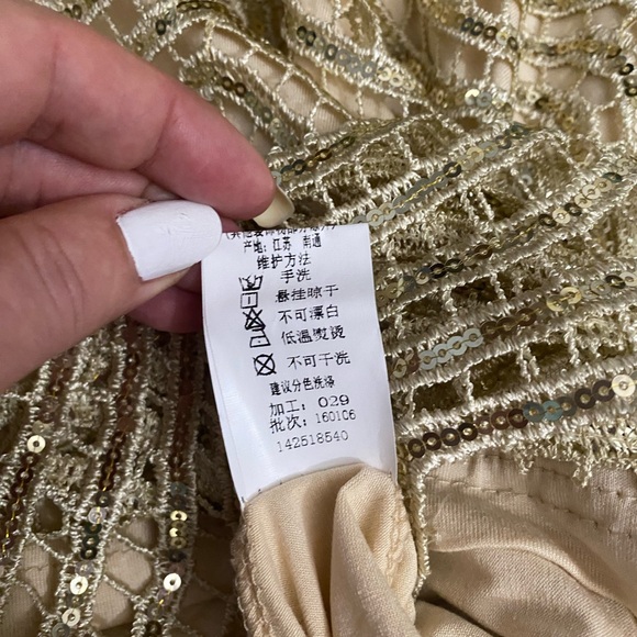 HAODUOYI Gold Sequin Beaded Open Back Short Sleeve Tunic Mini Dress - Picture 10 of 15